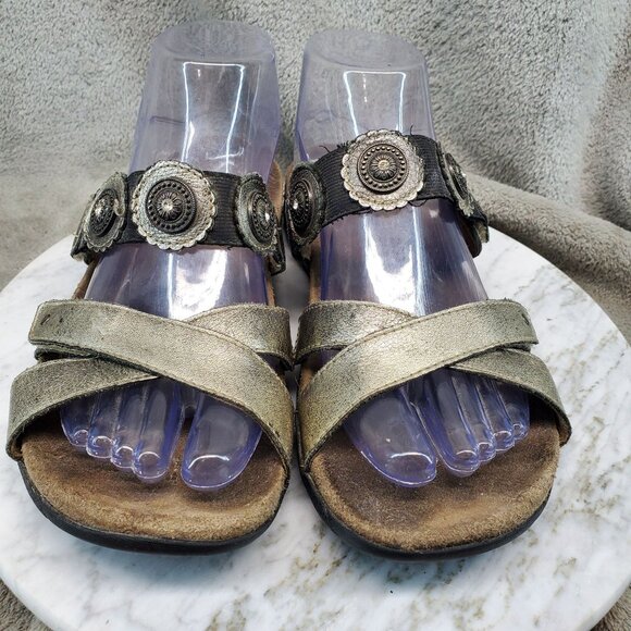 Taos Shoes Womens Size 8 Gold Leather Oasis Strappy Slide Sandals - Picture 5 of 10